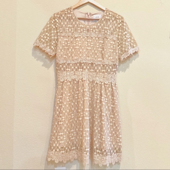 J.O.A. Lace Short Sleeve Blush Mini Dress - Picture 2 of 14